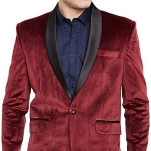 WINTAGE Men's Premium Velvet Notch Lapel Tuxedo Coat Blazer Jacket: Maroon